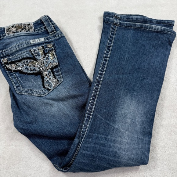 Miss Me Denim - Miss Me Signature Bootcut Jean 28 JP7694BV Embellished  Medium Wash Distress